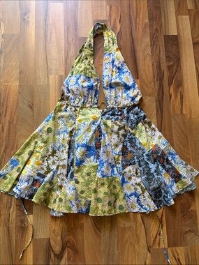 Zara Woman’s Yellow Green Blue Floral Print mini dress Size M